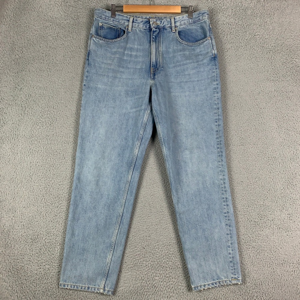 12 STOREEZ Tapered Fit Mid Rise Jeans Men's 35 x 34 Blue Light Wash Denim Pants